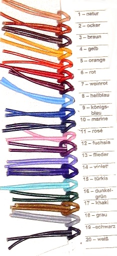 Lederschnur - Lederschnre - Farbkarte fr Lederschnre